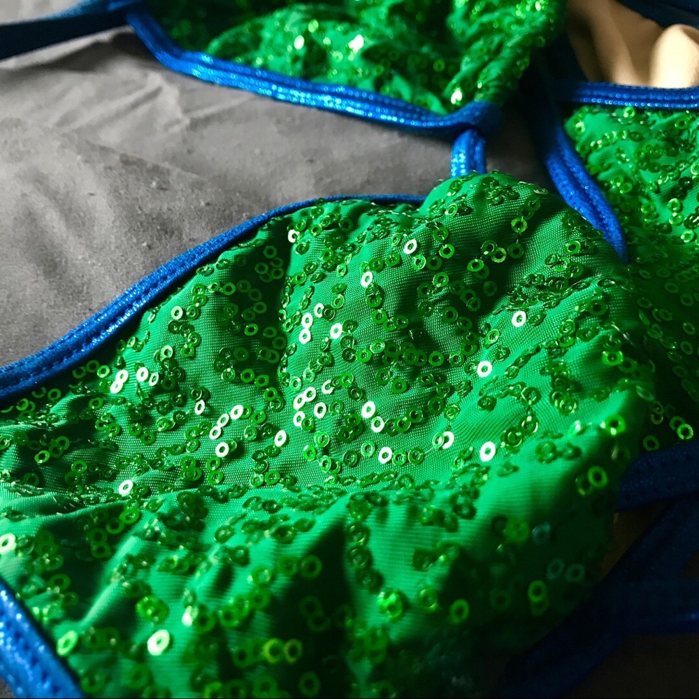 Green and blue sequin scrunch butt bikini